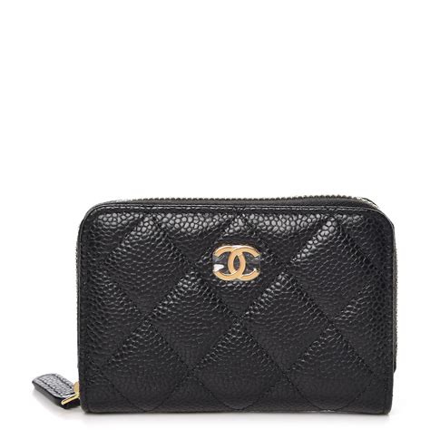 CHANEL Caviar Quilted Zip Coin Purse Black 